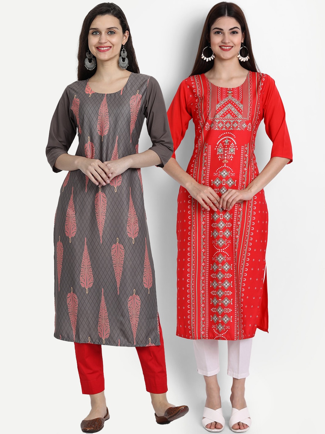 

Ethnic basket Women Multicoloured Printed Thread Work Crepe Kurta, Multi