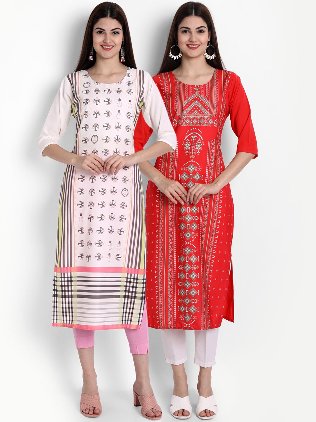 

Ethnic basket Women Multicoloured Printed Thread Work Crepe Kurta, Multi