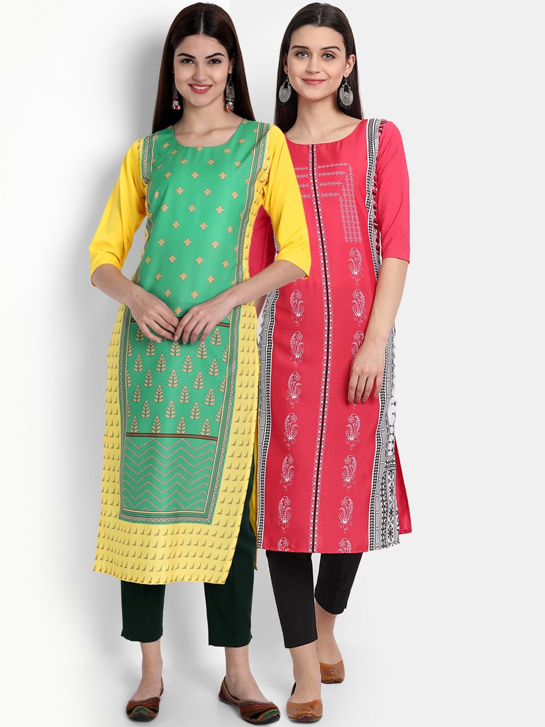 

Ethnic basket Women Pack of 2 Multicoloured Ethnic Motifs Printed Crepe Kurta, Multi