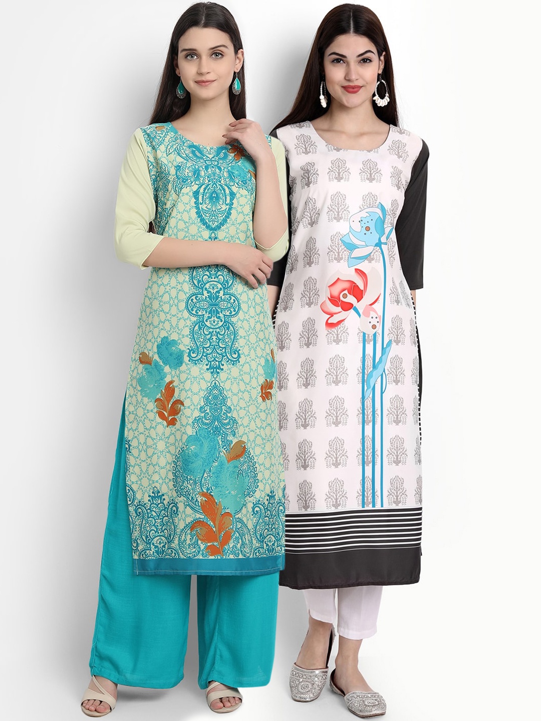 

Ethnic basket Women Pack Of 2 Digital Printed Straight Crepe Kurtas, Multi