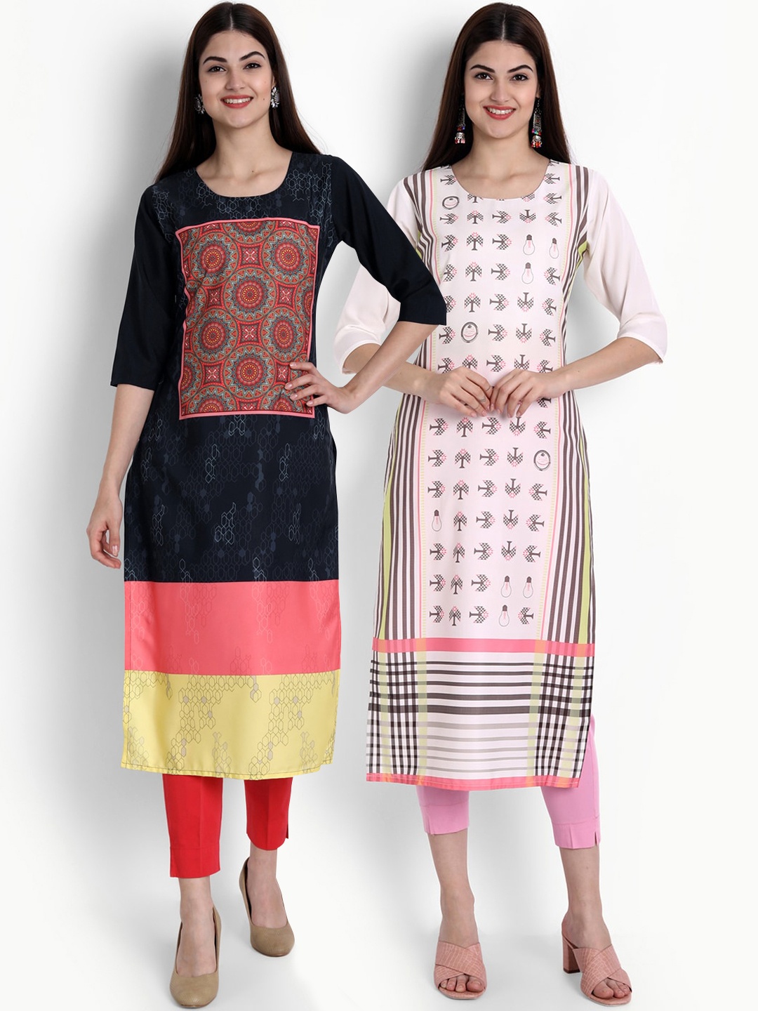 

Ethnic basket Women Multicoloured Ethnic Motifs Thread Work Crepe Kurta, Multi