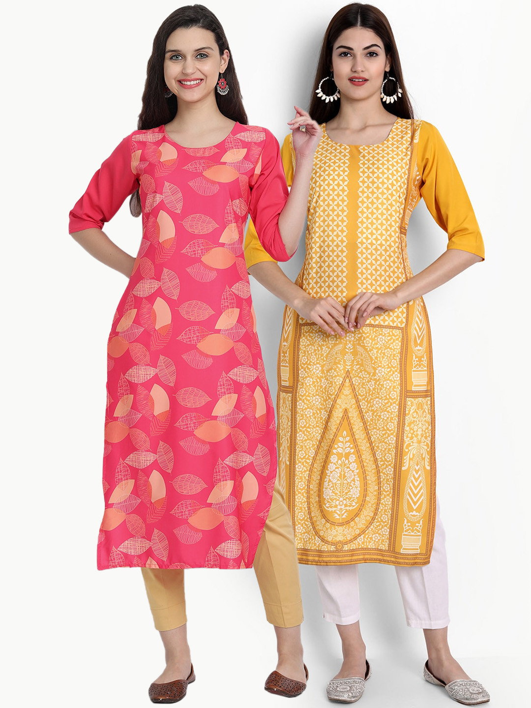 

Ethnic basket Women Pack of 2 Multicoloured Ethnic Motifs Printed Crepe Kurta, Multi
