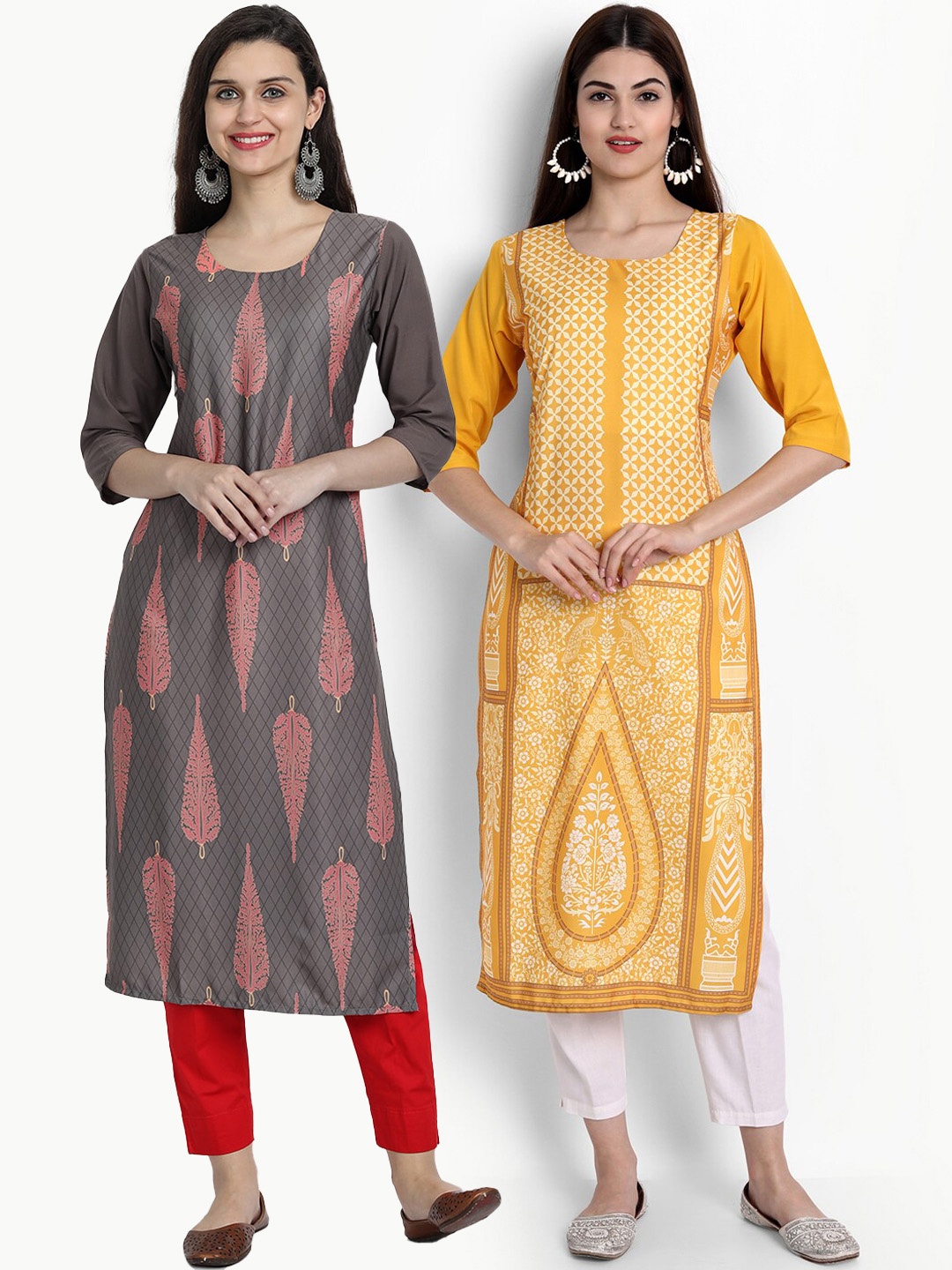 

Ethnic basket Women Pack Of 2 Digital Printed Crepe Kurta, Yellow