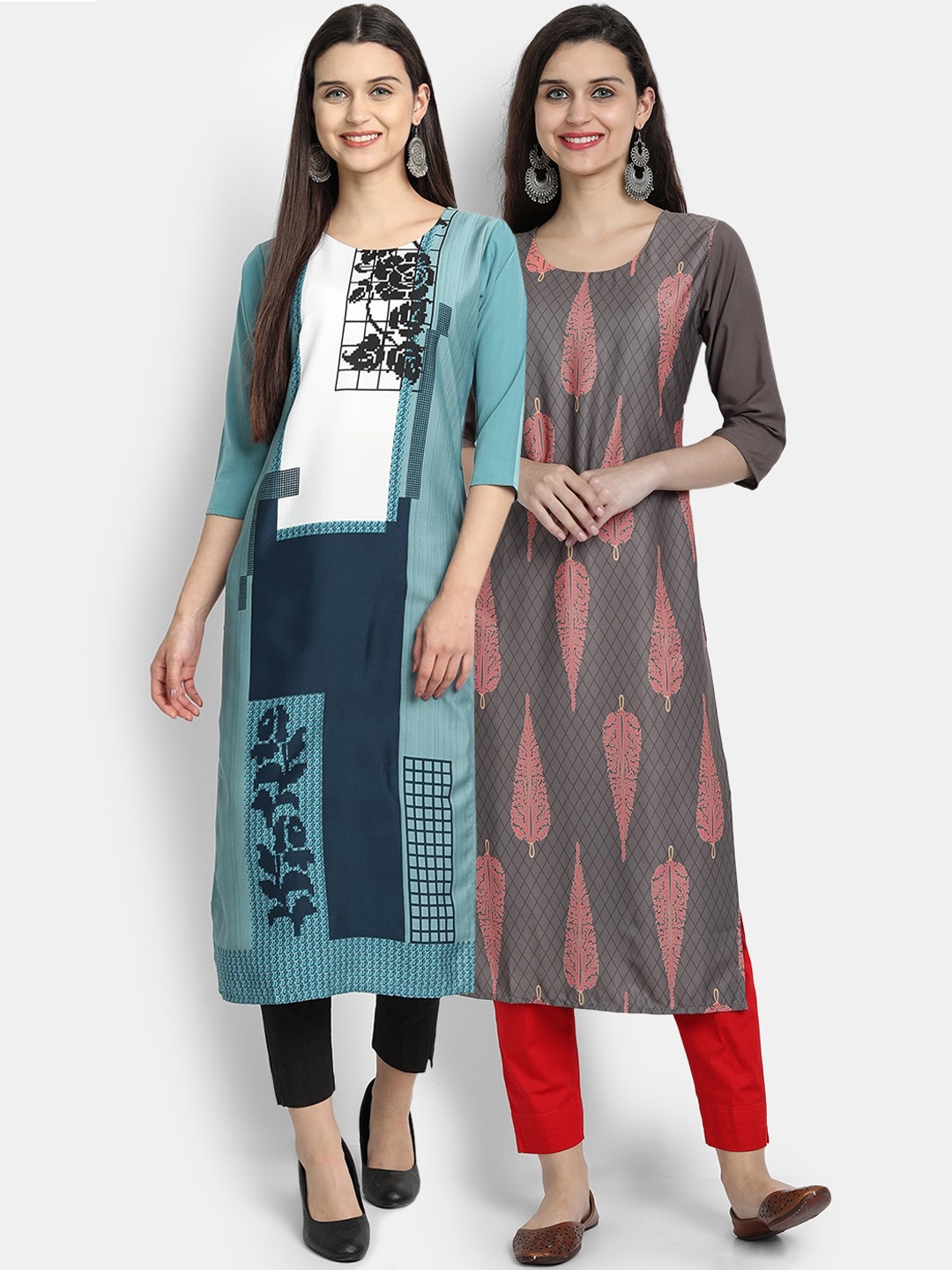 

Ethnic basket Women Pack Of 2 Digital Printed Straight Crepe Kurtas, Multi