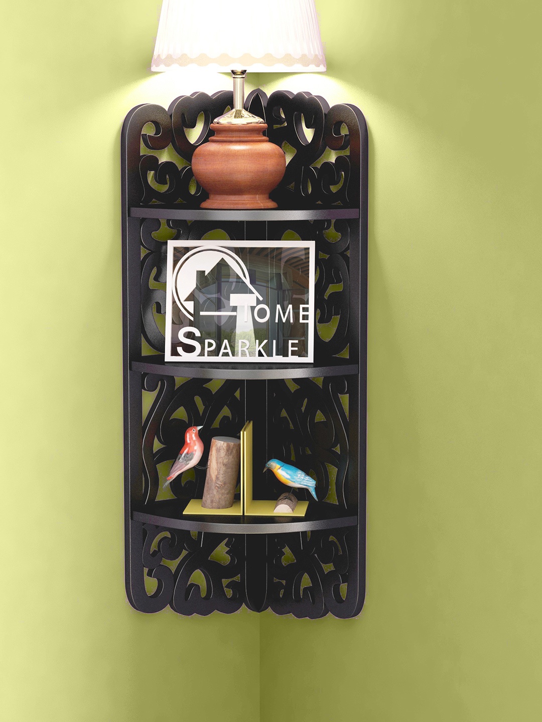 

Home Sparkle Black Carved Wooden Corner Shelf