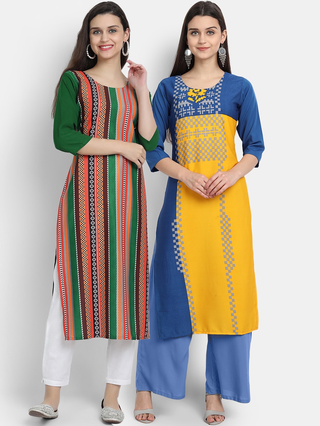 

Ethnic basket Women Pack Of 2 Multicoloured Ethnic Motifs Printed Crepe Kurta, Multi
