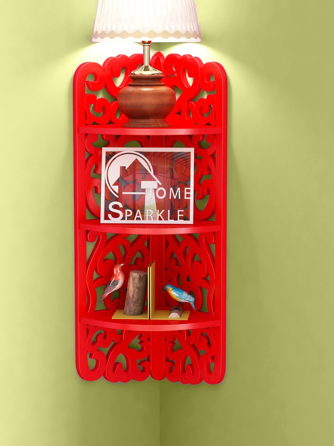 

Home Sparkle Red Carved Wooden Corner Shelf