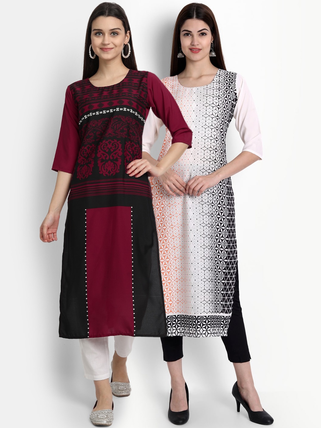 

Ethnic basket Women Multicoloured Ethnic Motifs Printed Flared Sleeves Thread Work Crepe Kurta, Multi