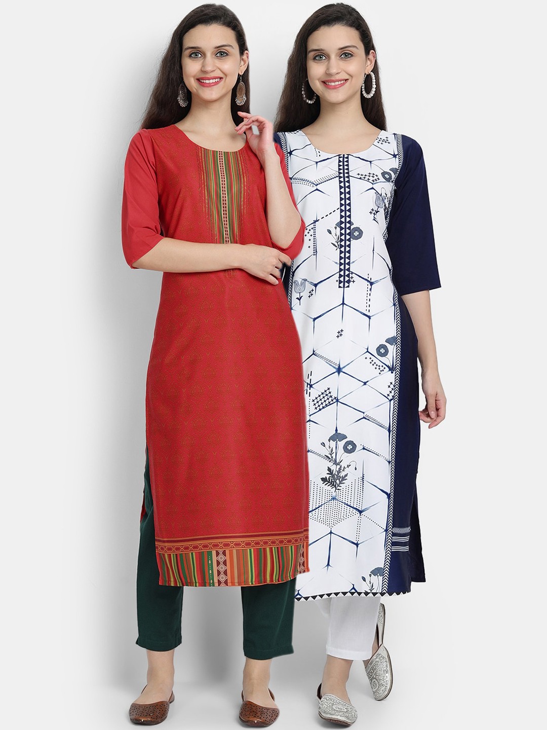

Ethnic basket Women Maroon & White Printed Crepe Kurta Pack Of 2