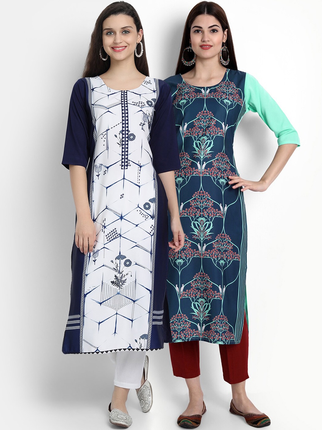 

Ethnic basket Women Pack of 2 Multicoloured Floral Printed Crepe Kurta, Multi