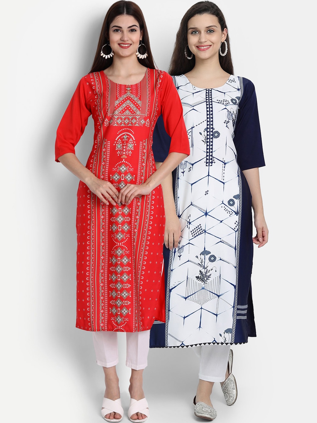 

Ethnic basket Women Multicoloured Printed Thread Work Crepe Kurta, Multi