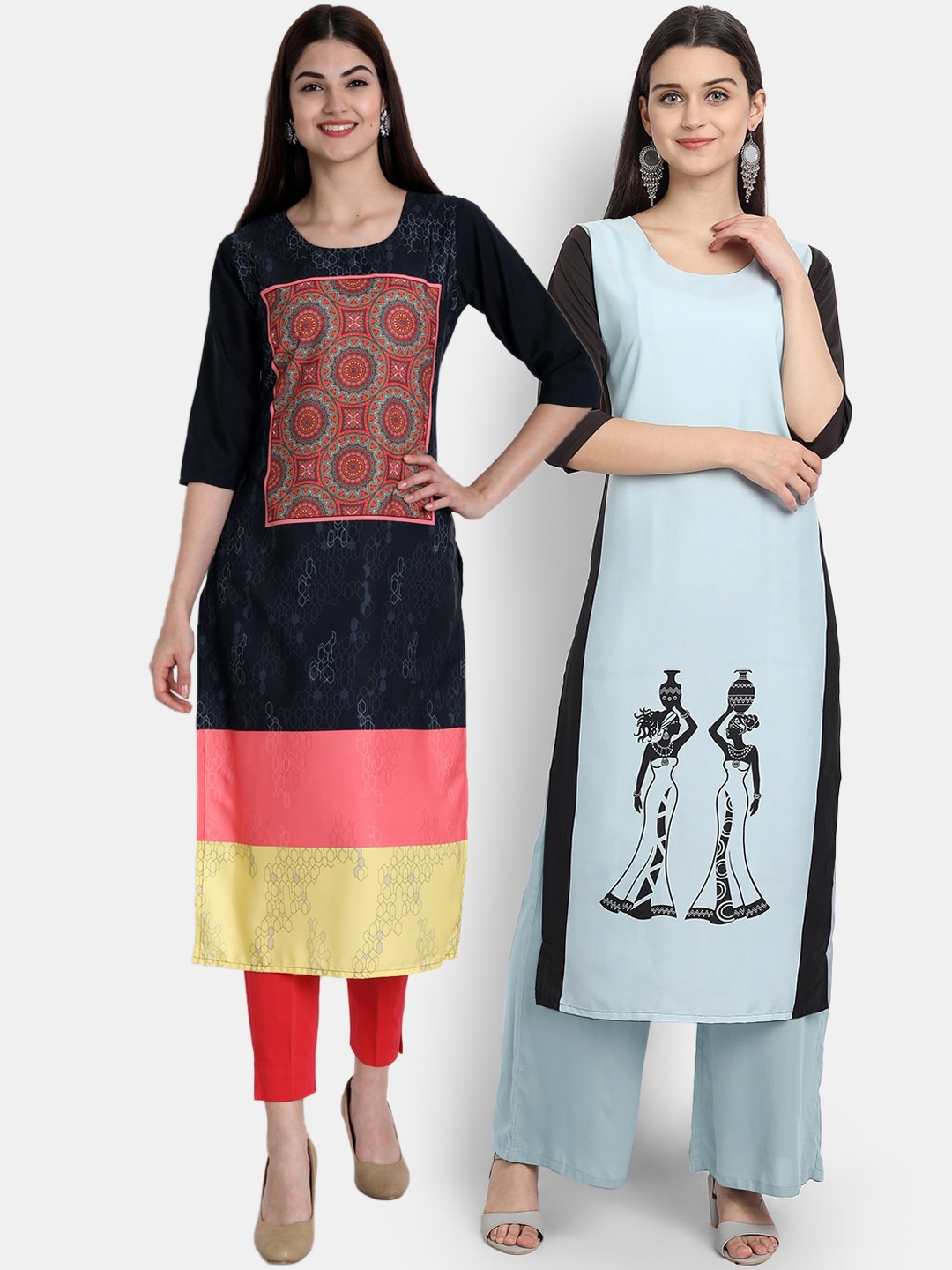 

Ethnic basket Women Multicoloured Printed Flared Sleeves Crepe Kurta, Multi
