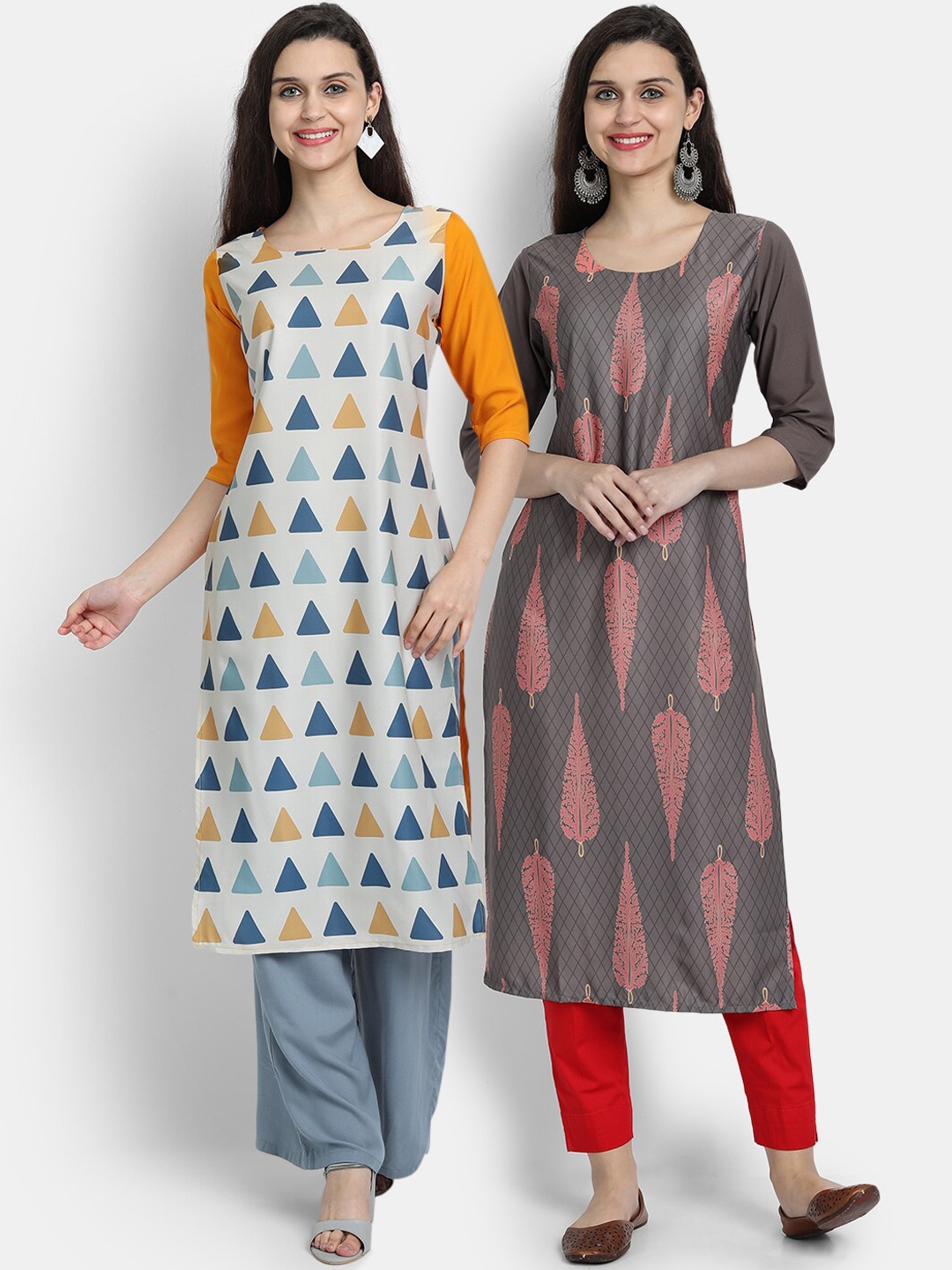 

Ethnic basket Women Grey & Yellow Ethnic Motifs Printed Crepe Kurta Pack Of 2
