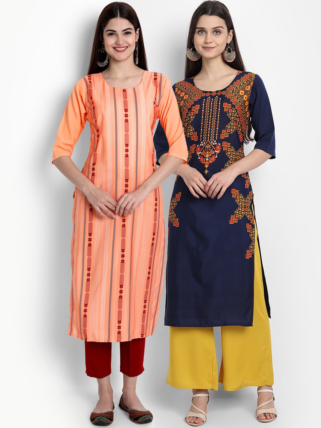 

Ethnic basket Women Pack of 2 Multicoloured Ethnic Motifs Printed Crepe Kurta, Multi