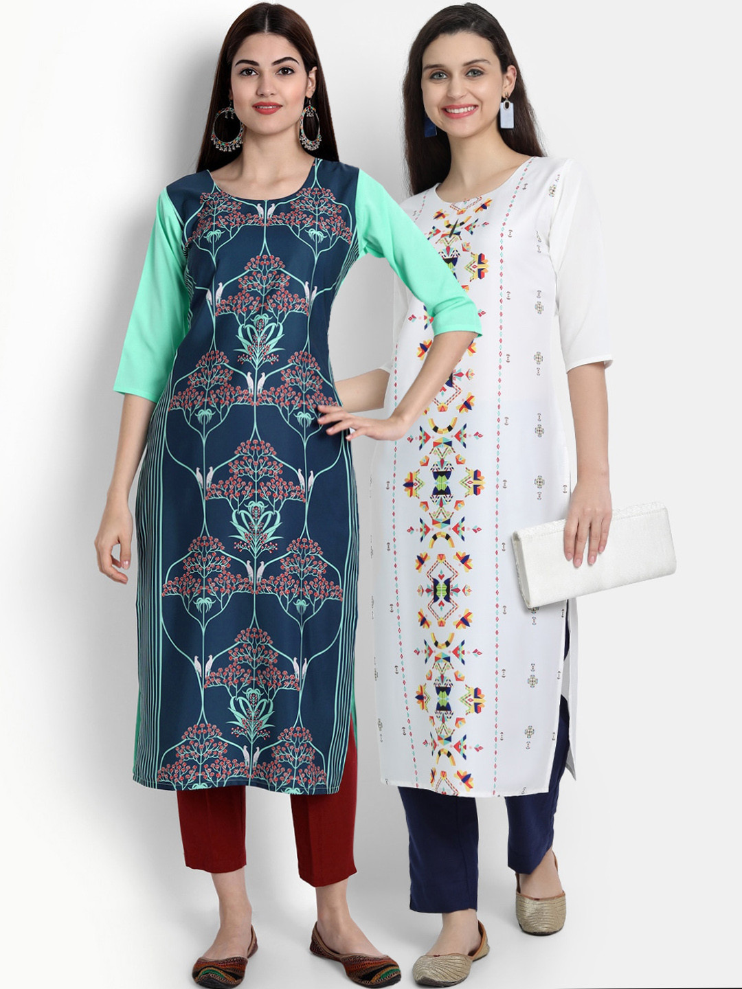 

Ethnic basket Women Pack of 2 Multicoloured Ethnic Motifs Printed Crepe Kurta, Multi