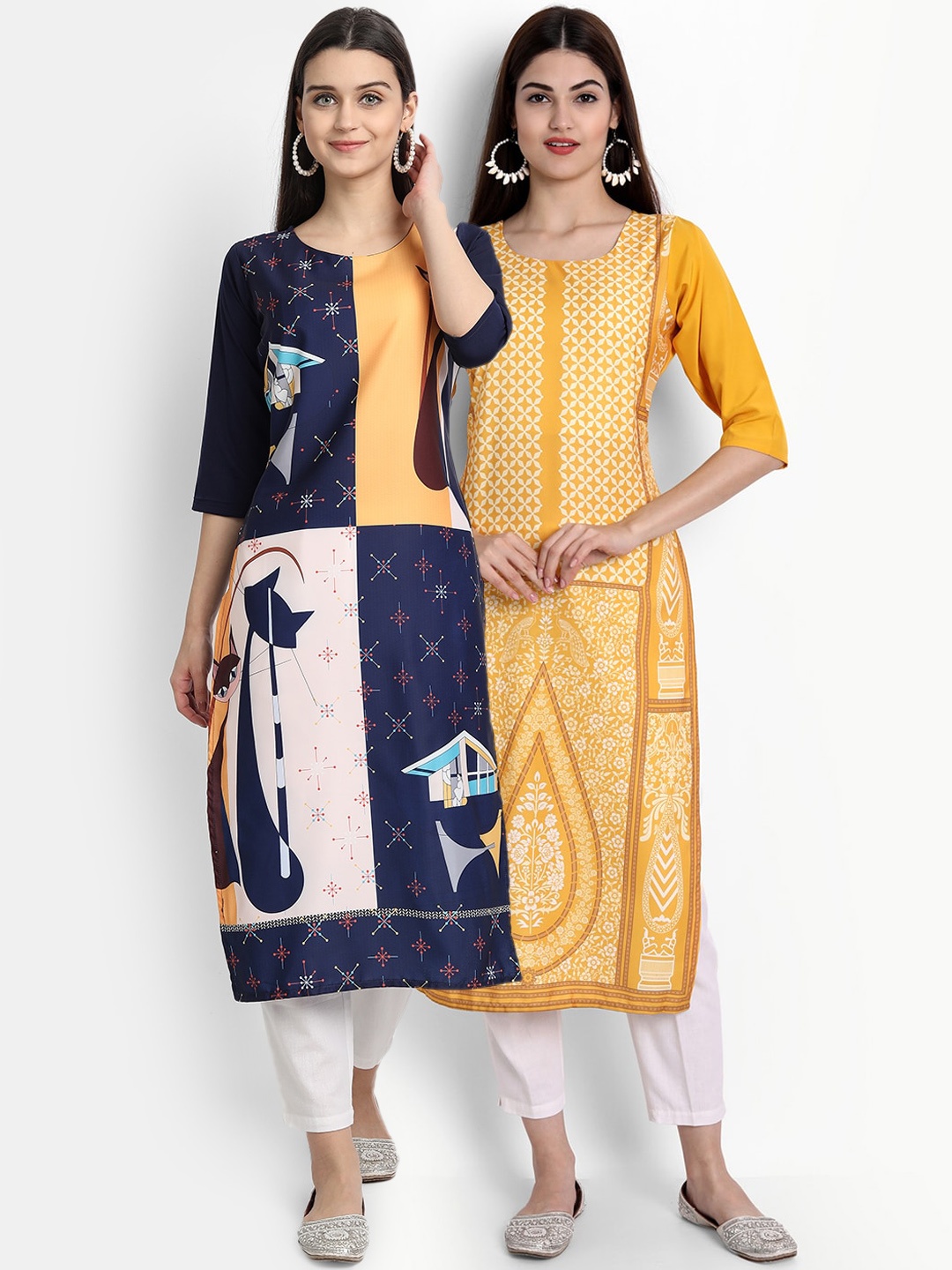 

Ethnic basket Women Pack Of 2 Straight Kurtas, Multi