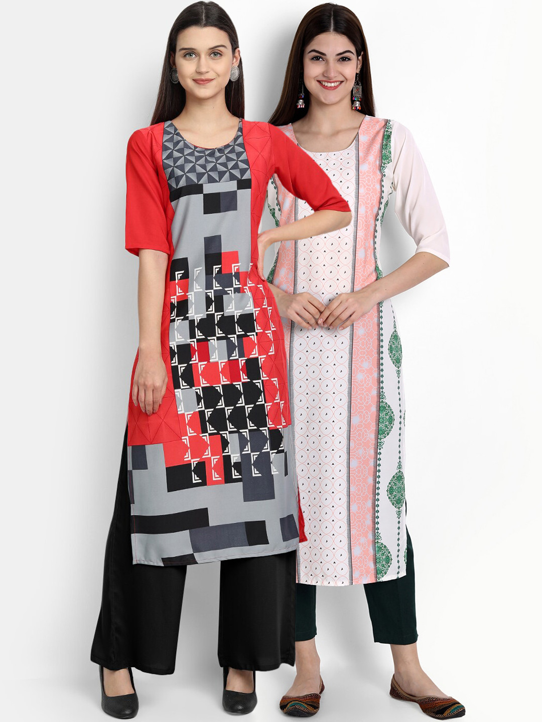 

Ethnic basket Women Pack Of 2 Digital Print Straight Crepe Kurtas, Multi