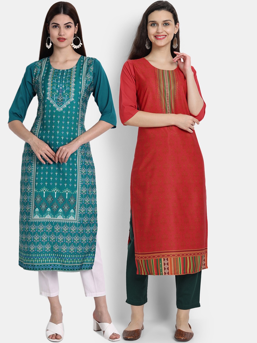 

Ethnic basket Women Pack of 2 Ethnic Motifs Printed Crepe Kurta, Red