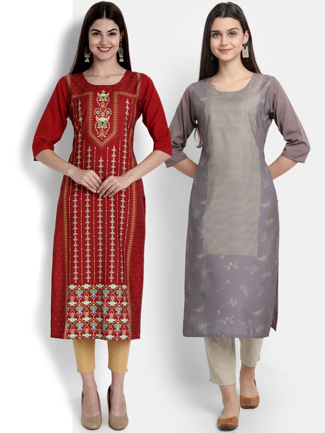 

Ethnic basket Women Pack Of 2 Digital Printed Straight Crepe Kurtas, Multi