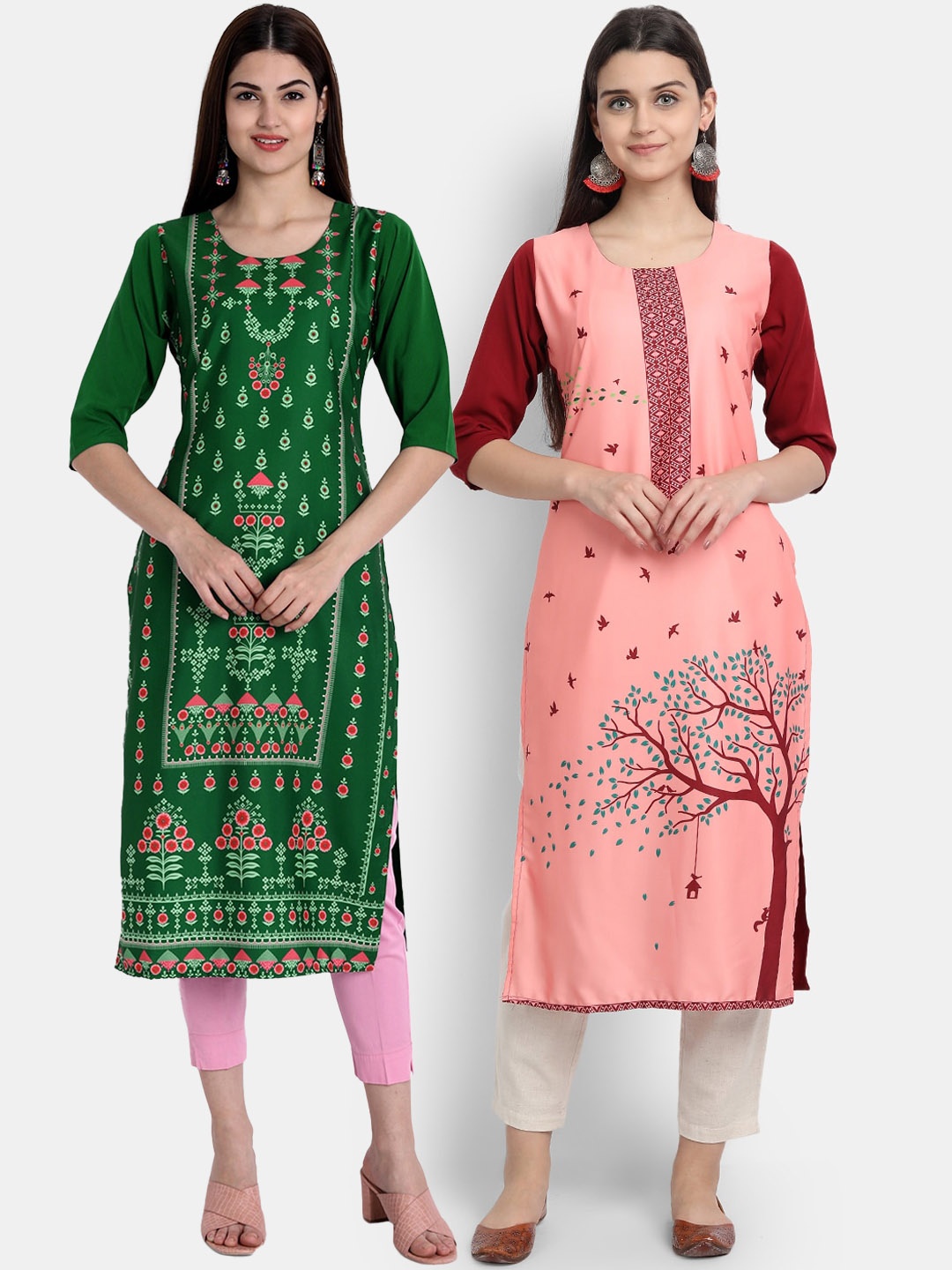 

Ethnic basket Women Pack of 2 Multicoloured Floral Printed Crepe Kurta, Multi