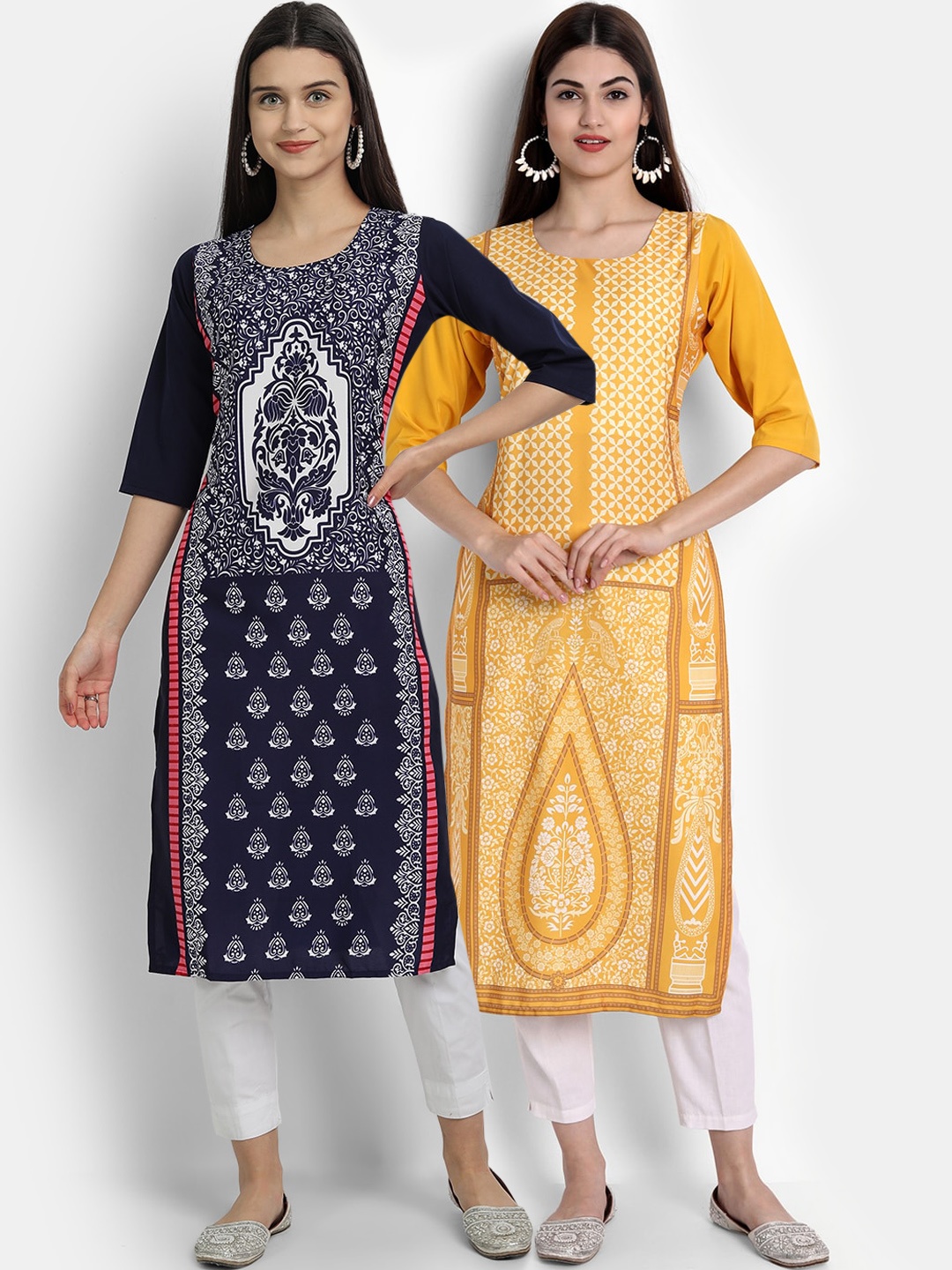 

Ethnic basket Women Pack Of 2 Digital Print Straight Crepe Kurtas, Multi