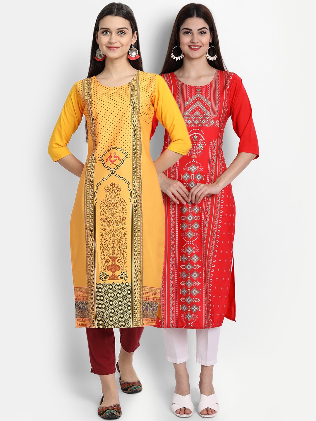 

Ethnic basket Women Pack Of 2 Digital Print Straight Crepe Kurtas, Multi