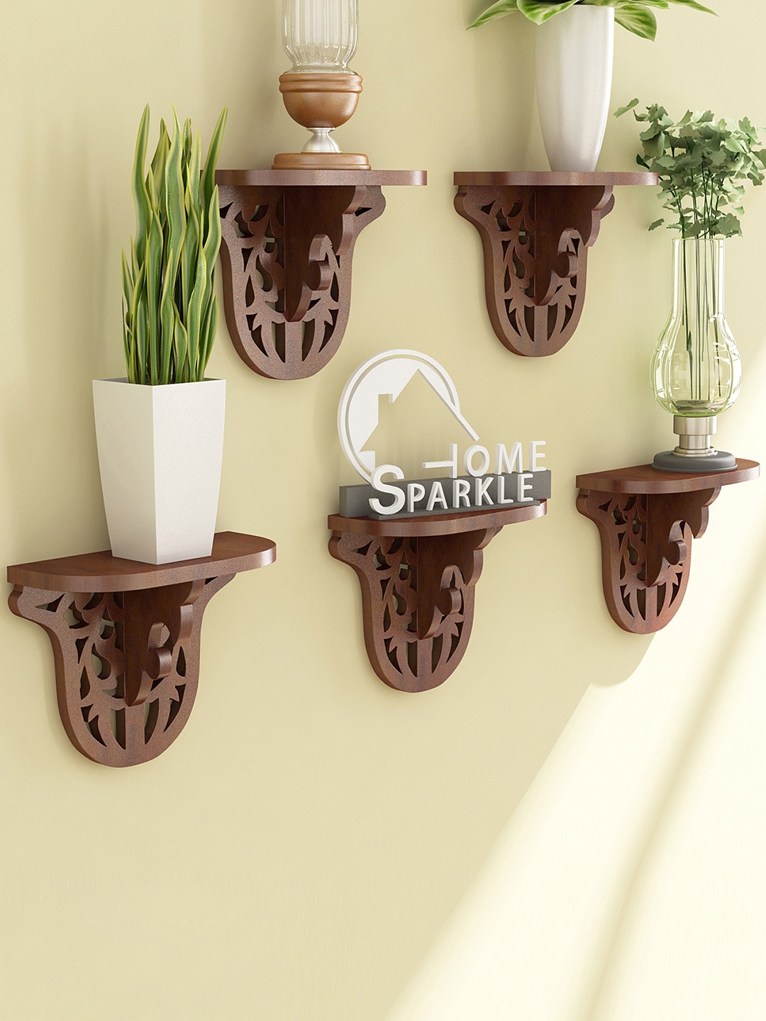 

Home Sparkle Set of 5 Brown Carved Wall Shelves