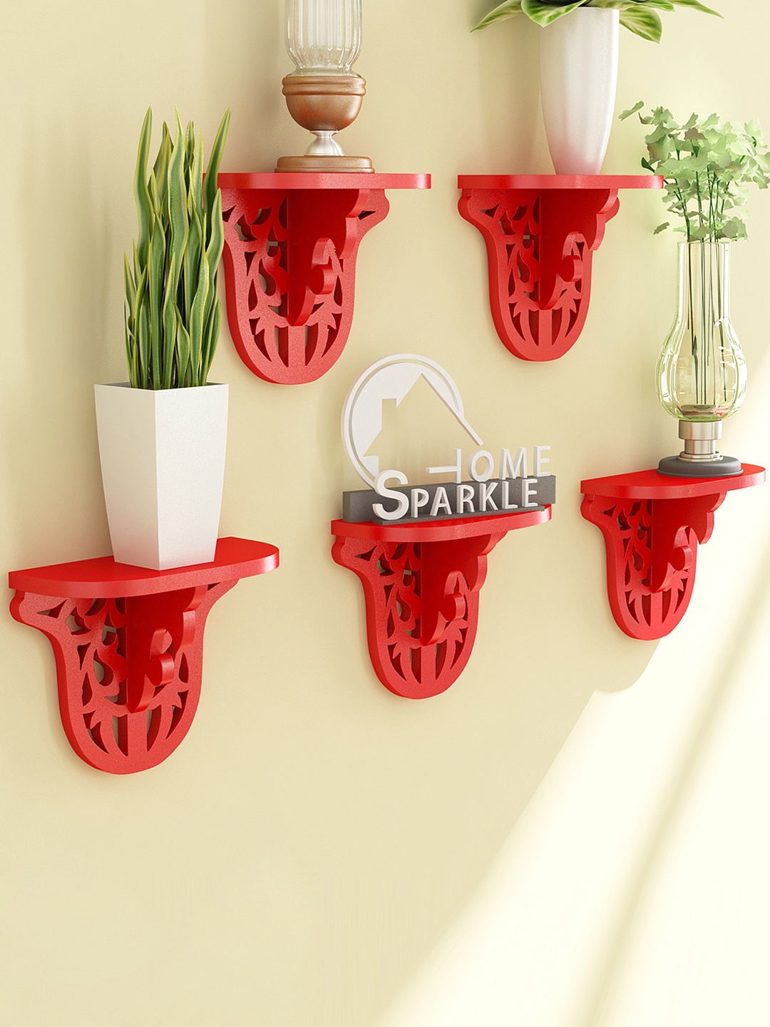 

Home Sparkle Set of 5 Red Carved Wall Shelves