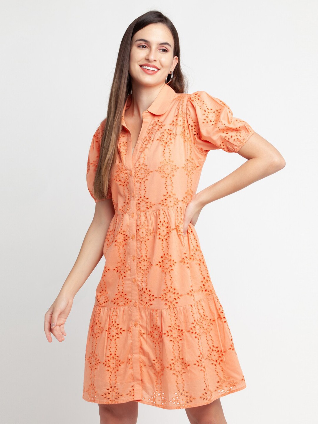 

Zink London Orange Schiffli Pure Cotton Shirt Dress