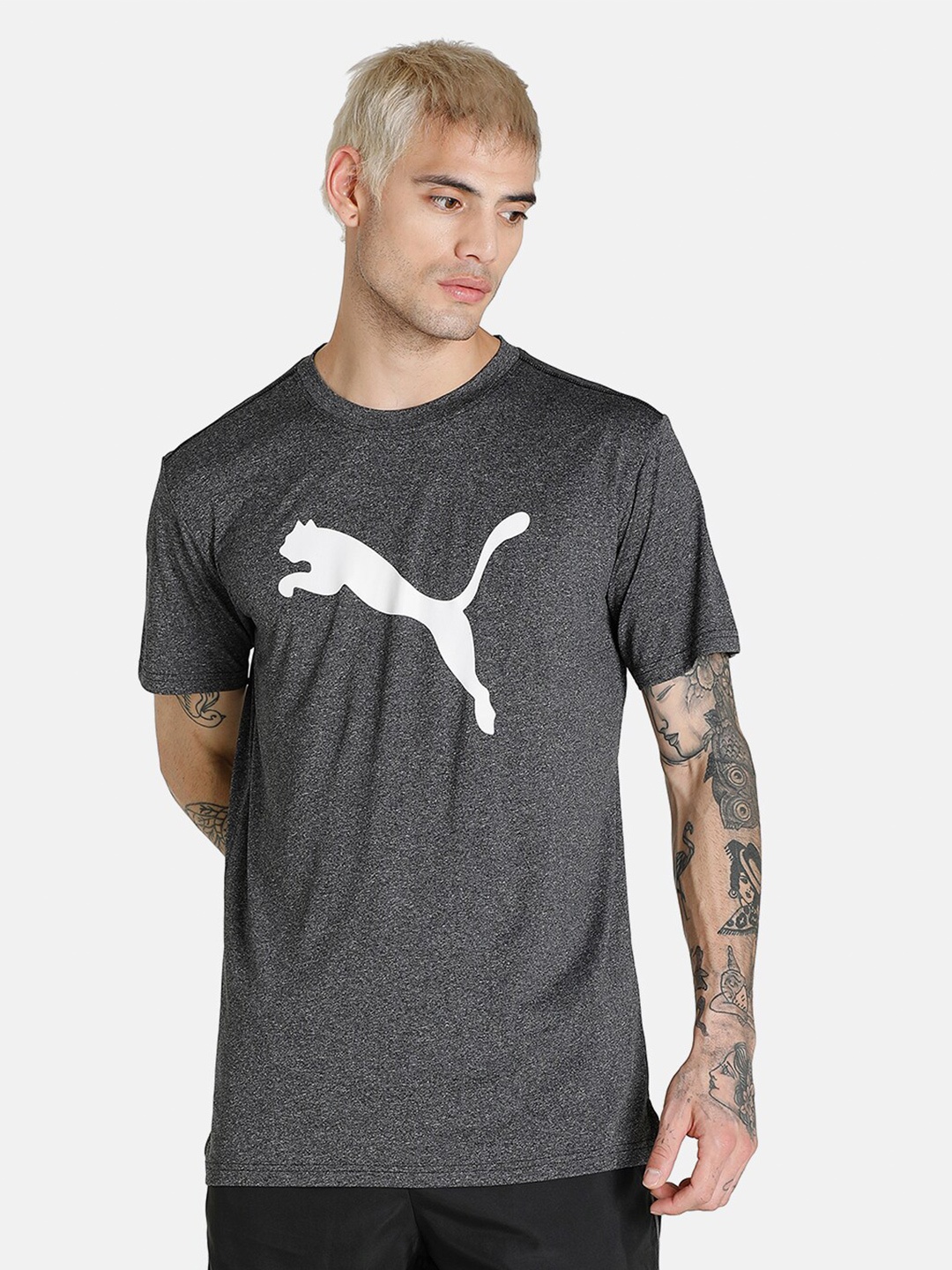 

Puma Men Black & White Brand Logo Printed Training or Gym T-shirt