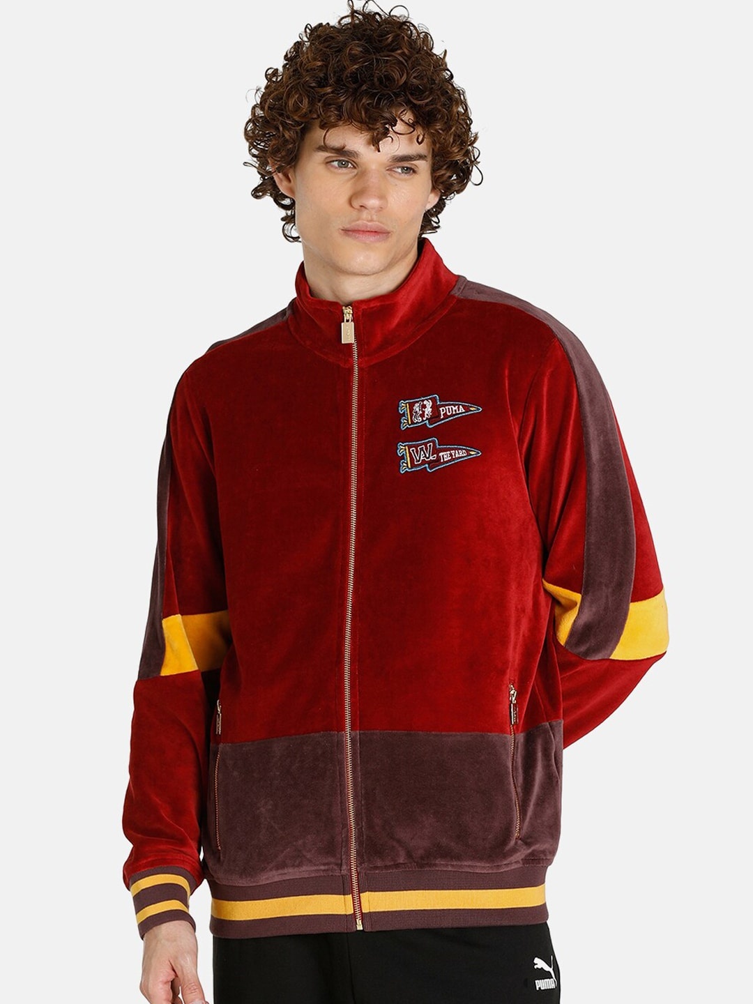 

Puma Men Red & Brown Colourblocked Cotton Tye Velour Bomber Jacket