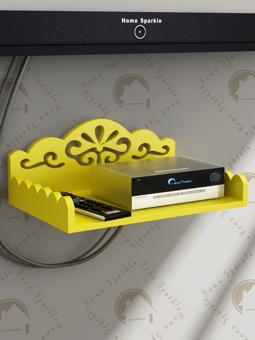 

Home Sparkle Yellow Carved Wooden Set Top Box Holder
