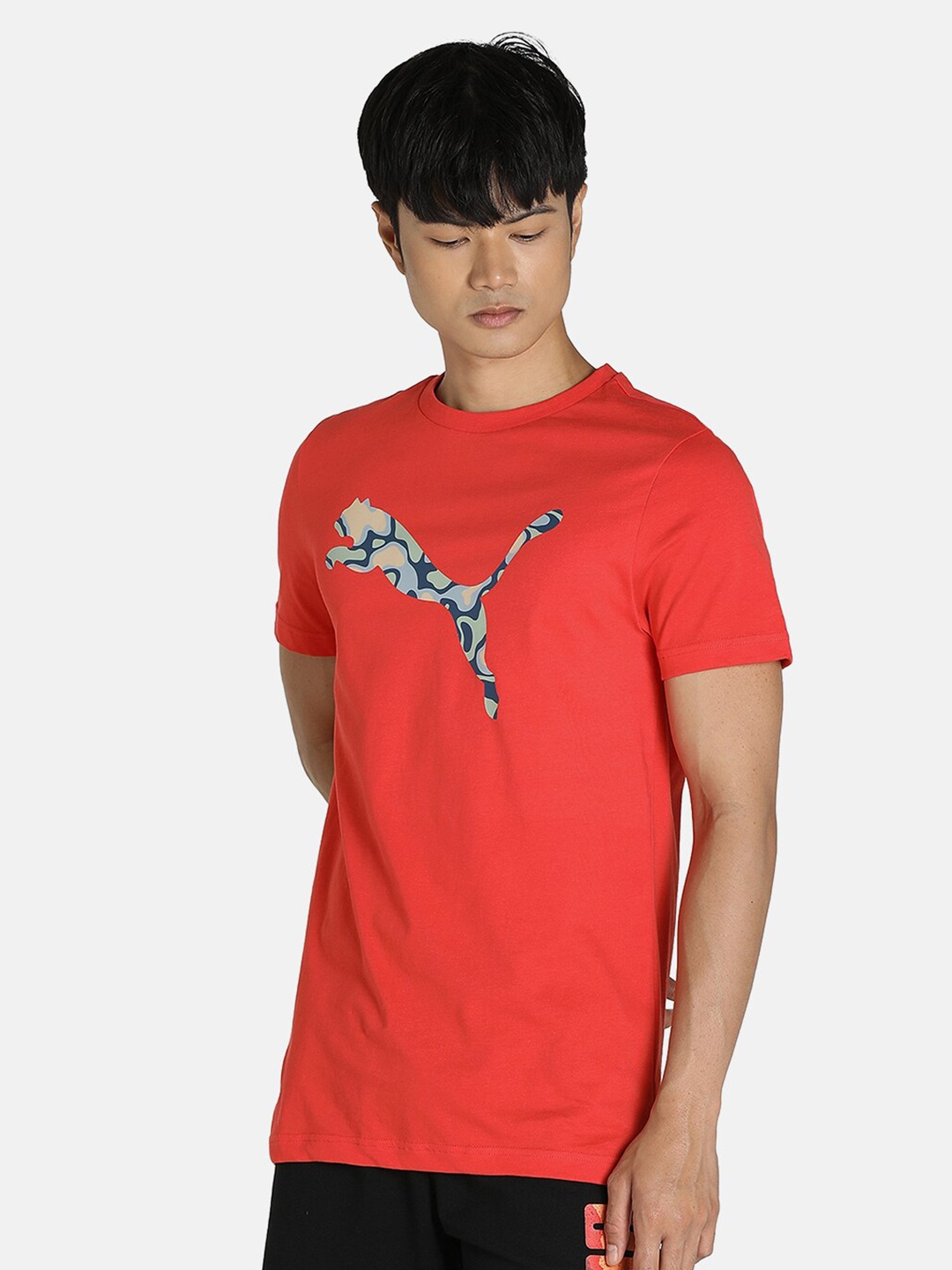 

Puma Men Red Brand Logo Printed Cotton Slim Fit T-shirt