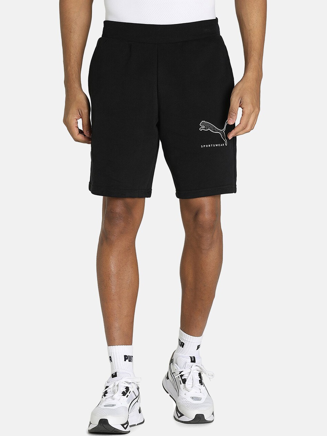 

Puma Men Black Brand Logo Printed Cotton Athletics Sports Shorts