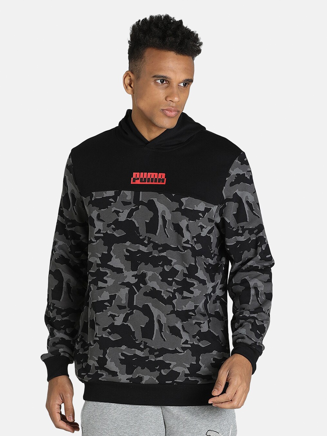 

Puma Black Camouflage Printed Cotton Hooded Sweatshirt