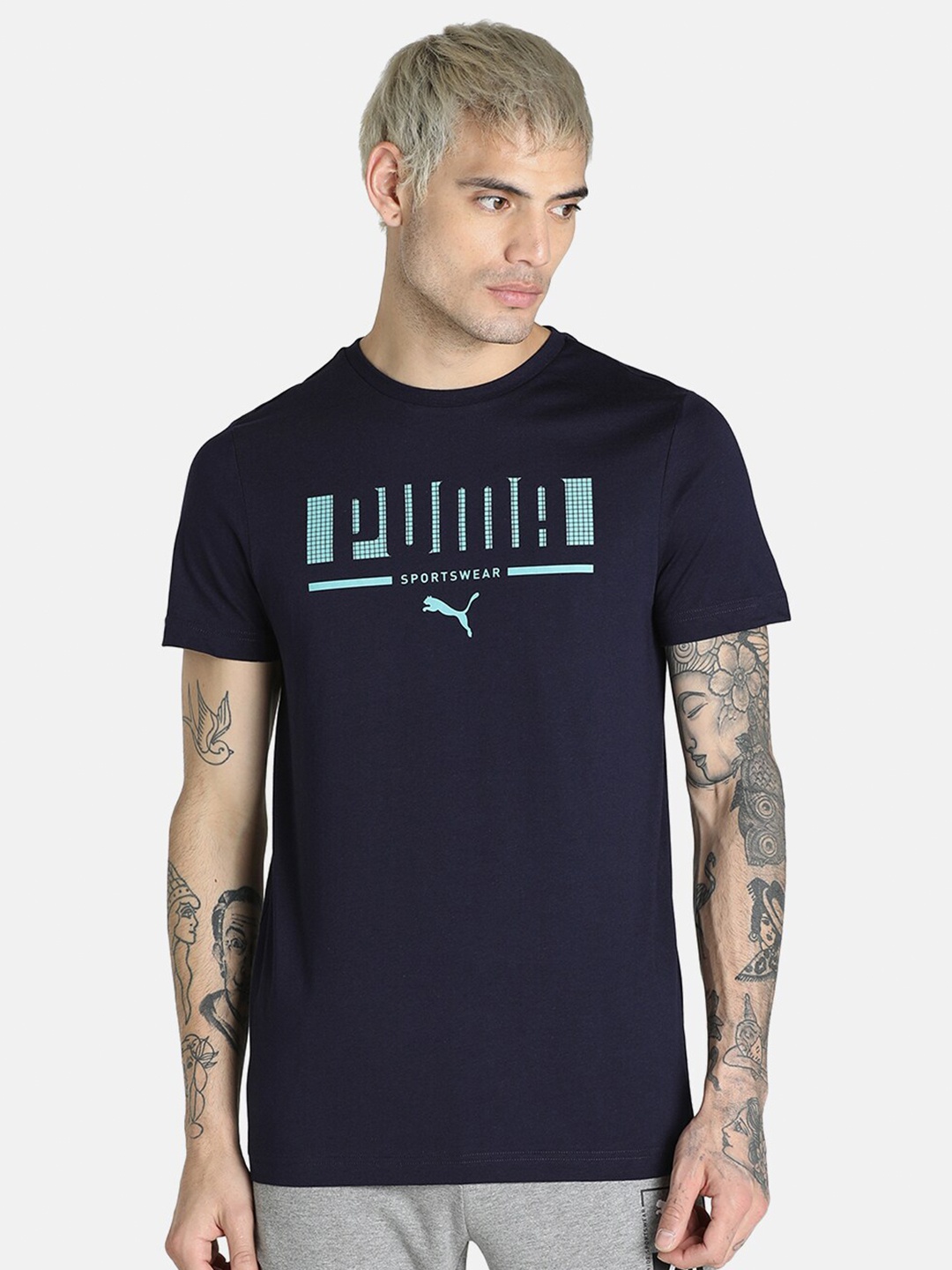 

Puma Brand Logo Printed Slim Fit T-shirt, Navy blue