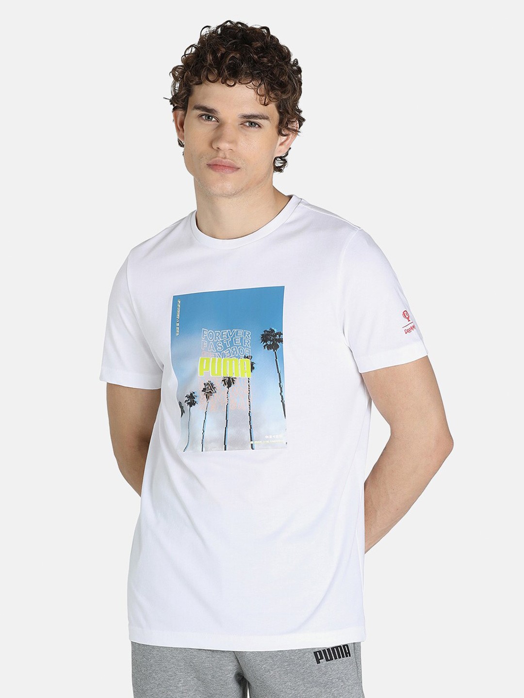 

Puma Men White & Blue Printed Regular Fit Cotton T-shirt