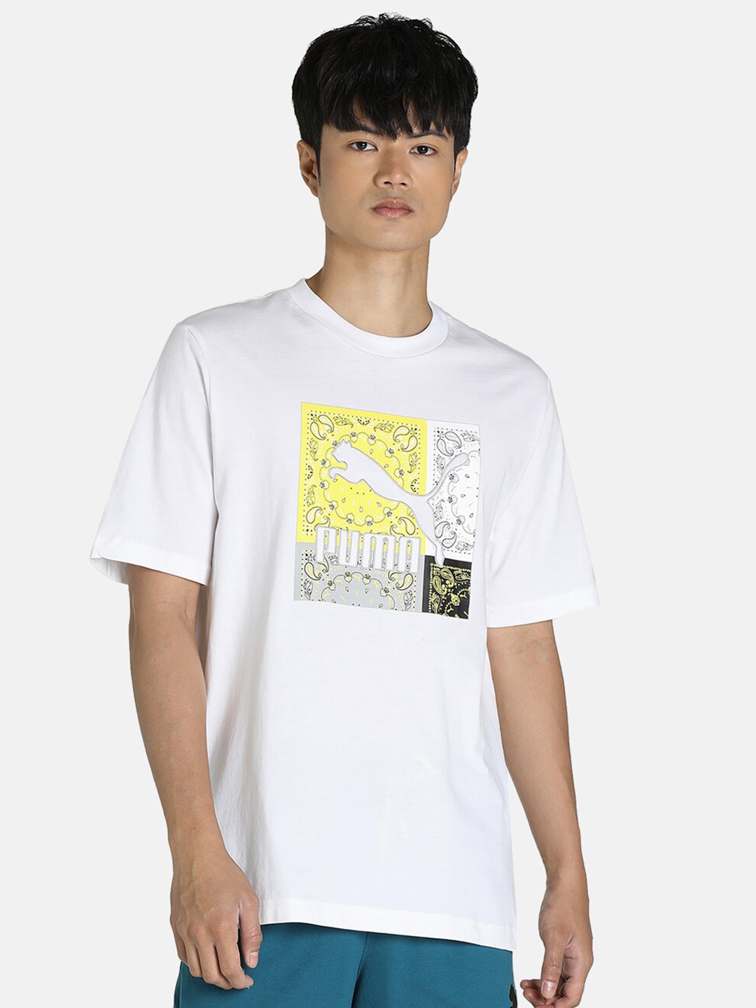 

Puma Men White Graphic Printed Relaxed Fit Cotton T-Shirt