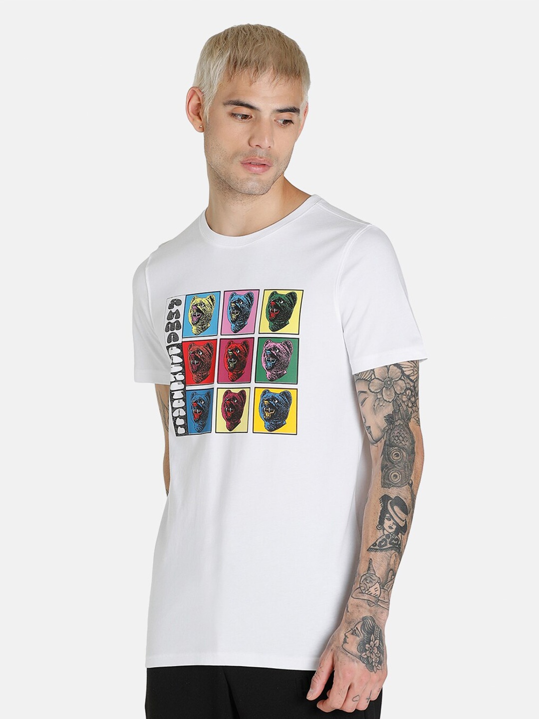 

Puma Men White Graphic Printed Cotton T-Shirt