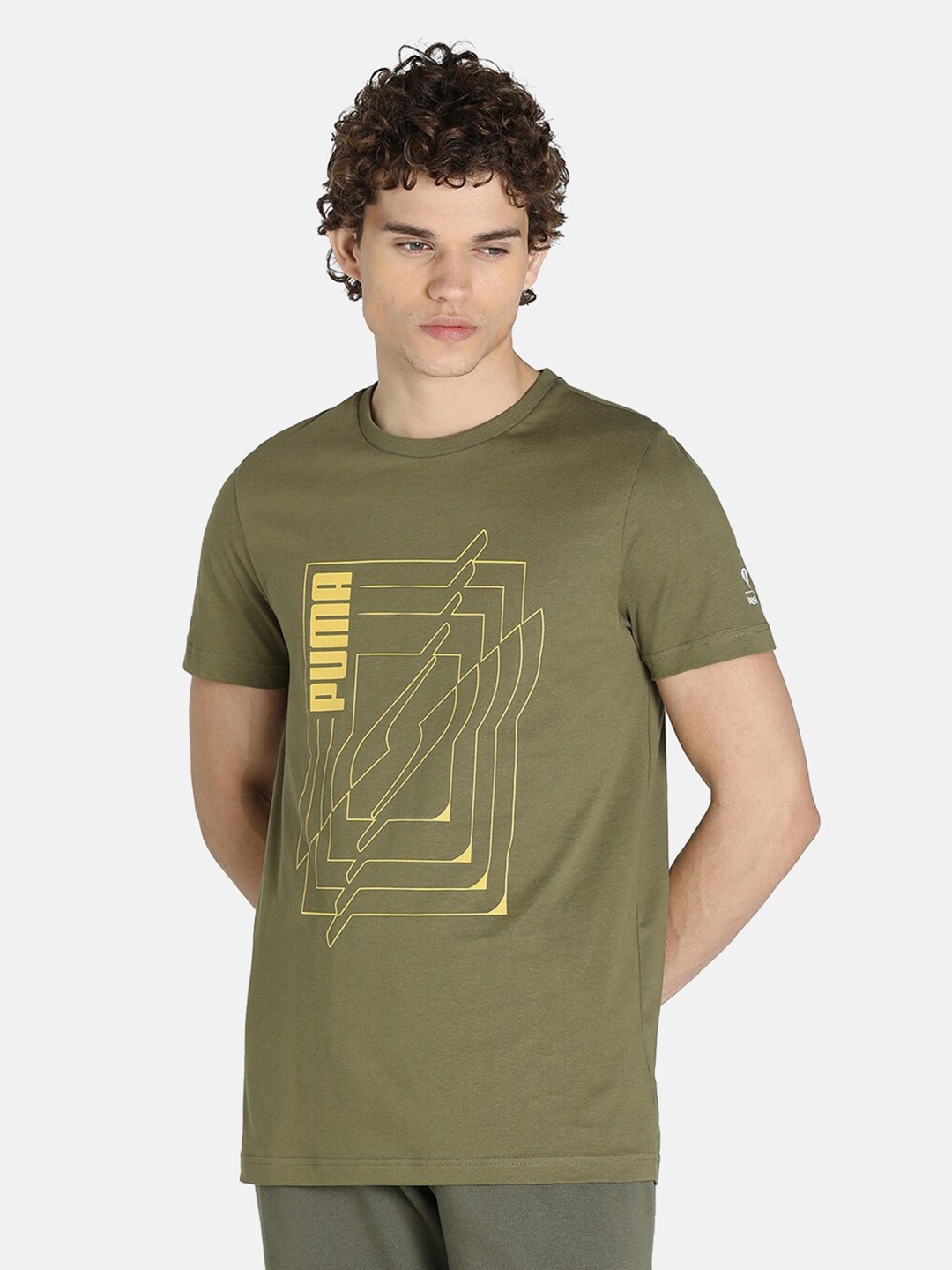 

Puma x Dream11 Men Olive Green Brand Logo Printed T-shirt