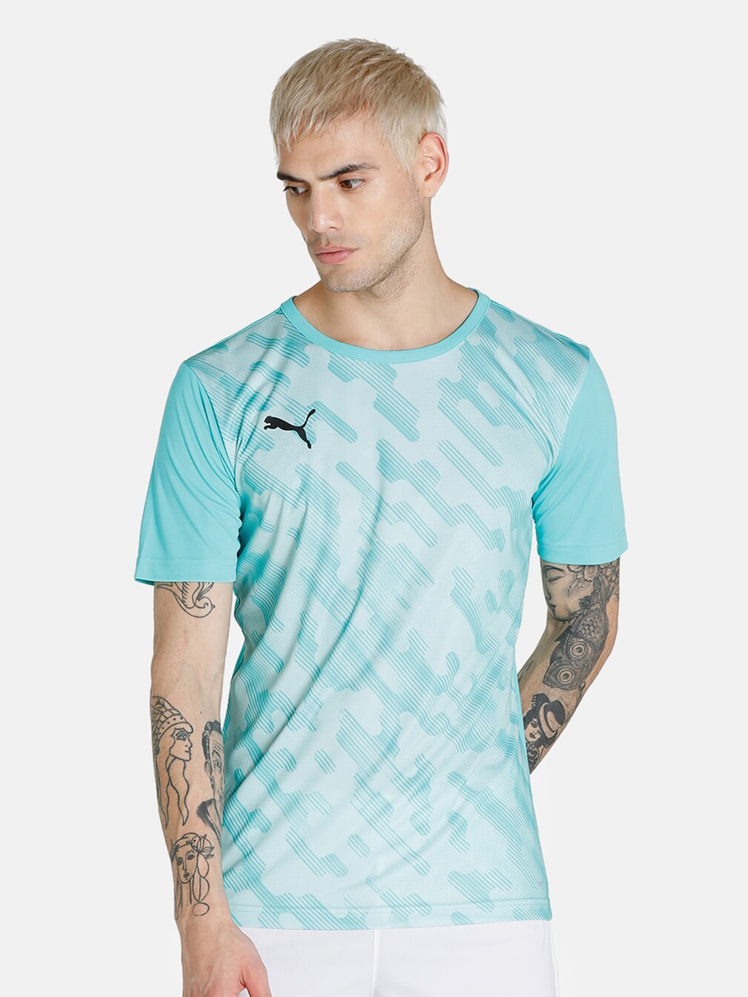 

Puma Men Turquoise Blue individualRISE Graphic dryCELL Football T-shirt