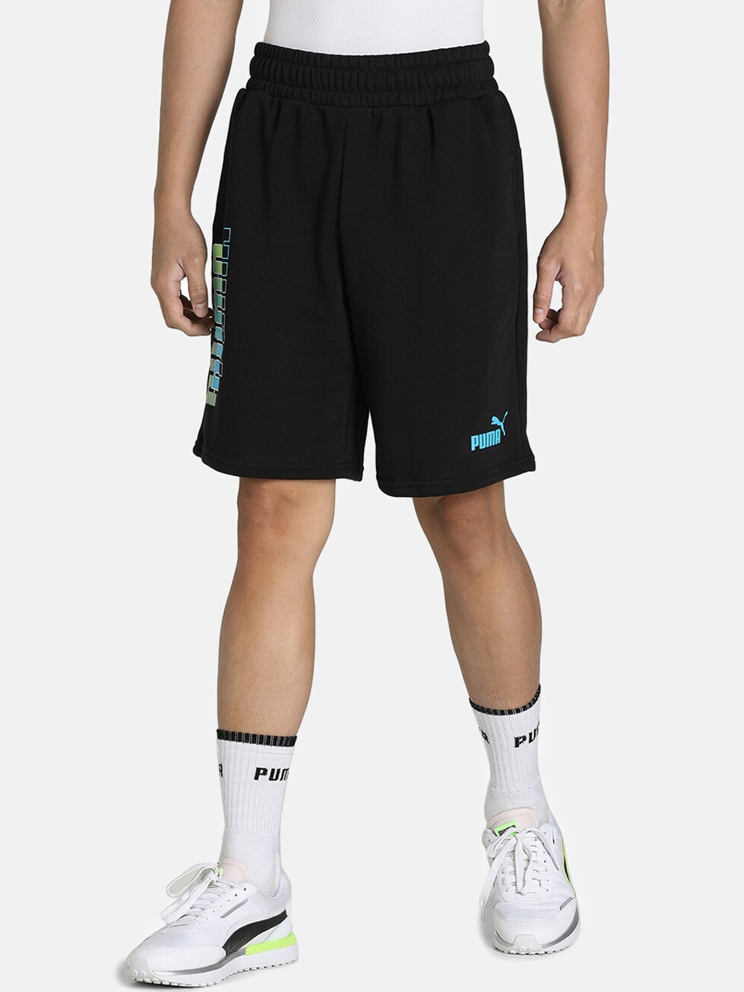 

Puma Men Relaxed Fit Brand Logo Printed Sports Shorts, Black