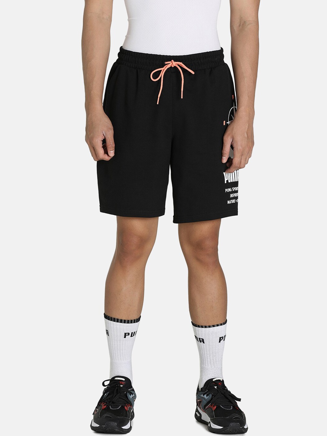 

Puma Men Black Graphic Printed Loose Fit Shorts