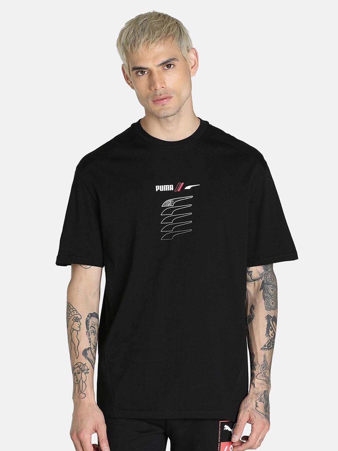 

Puma Men Black Printed Training or Gym Cotton T-shirt