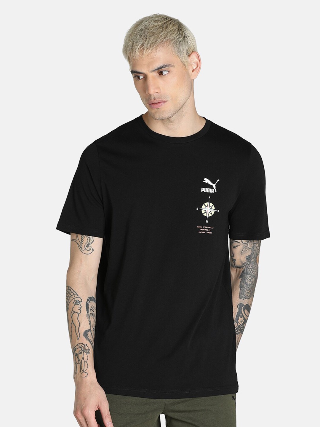 

Puma Men Black Graphic Printed Cotton T-Shirt