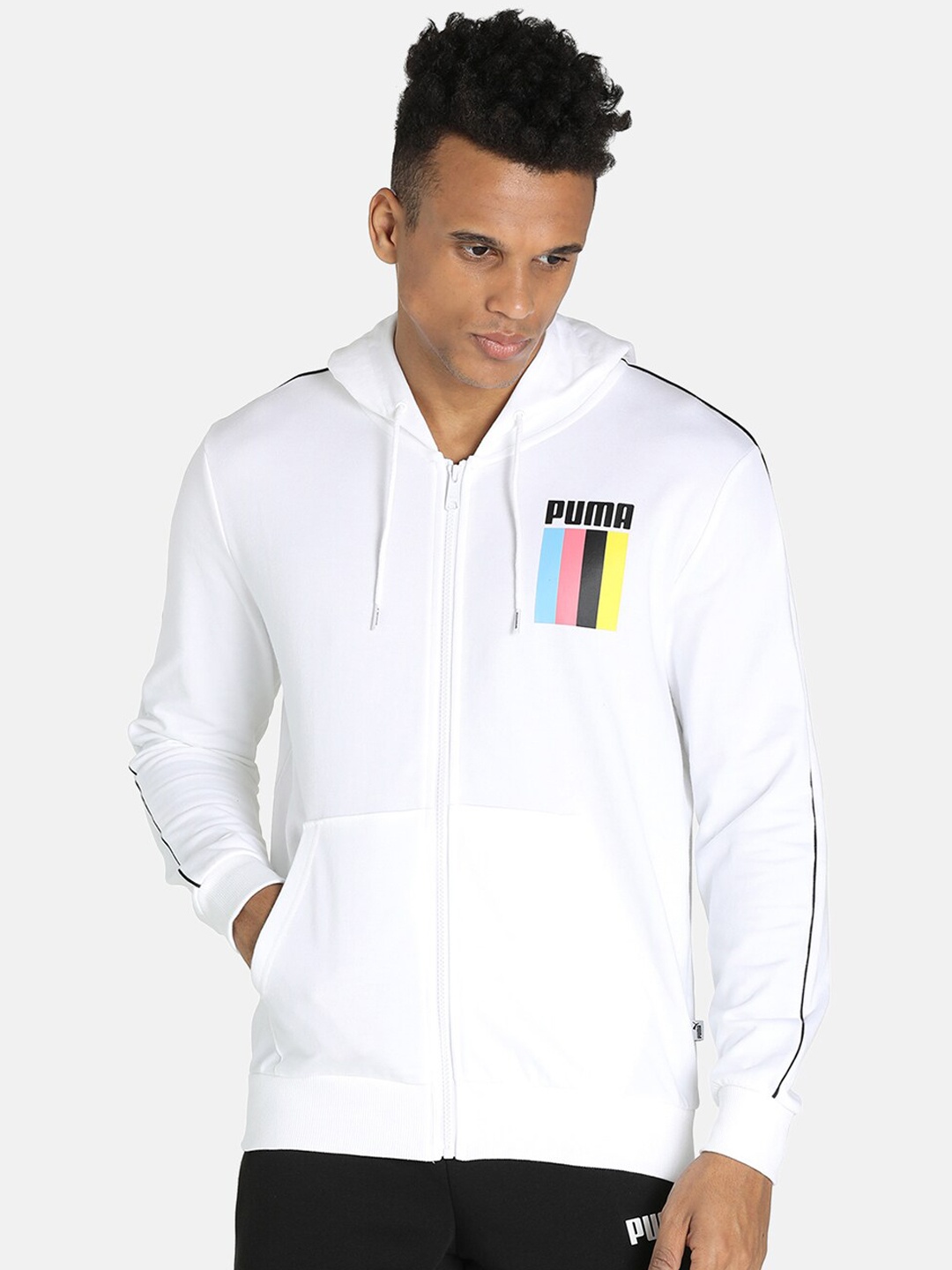 

Puma Men White Celebration Full-Zippered Hooded Sweatshirt