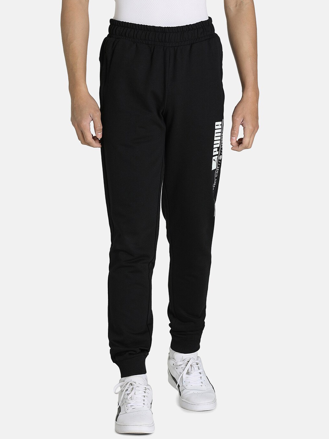 

PUMA Men Black Brand Logo Sports Zippered Slim Fit Joggers