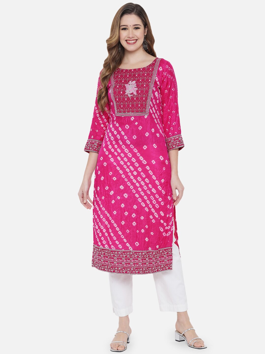 

Sangria Women Pink Checked Mirror Work Kurta
