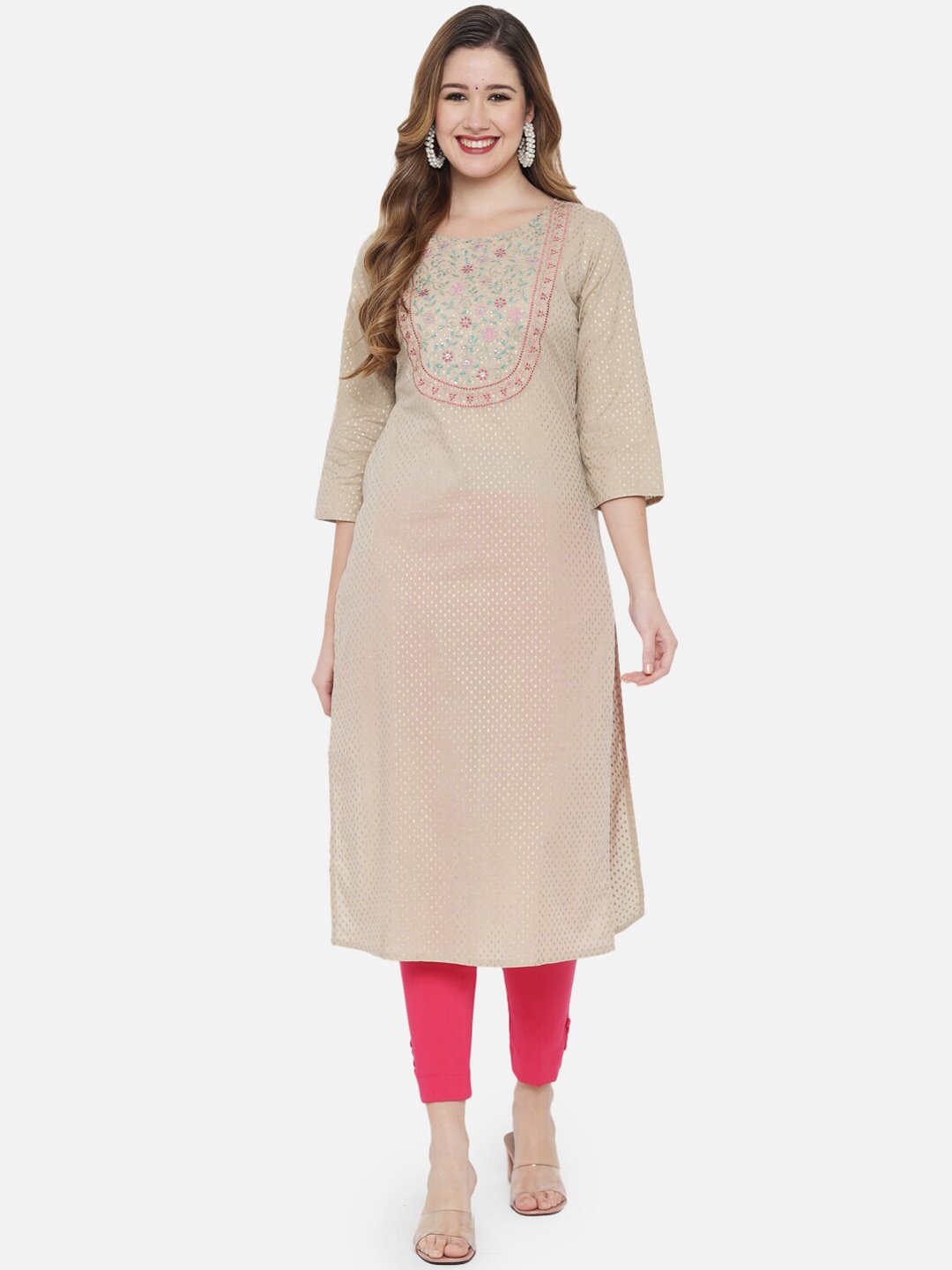 

Ramas Women Beige & Red Floral Embroidered Kurta
