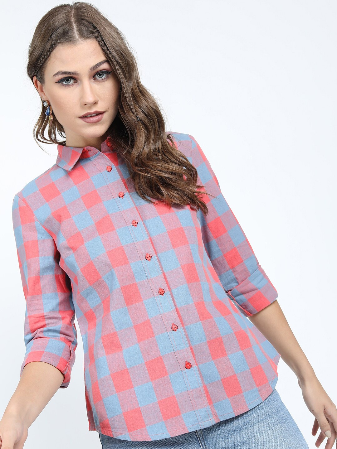 

Tokyo Talkies Women Pink Checked Casual Shirt